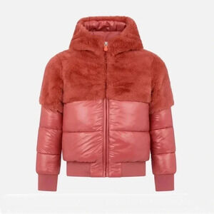 NWT SAVE THE DUCK Bonnie Clay Hooded Faux Fur Bomber